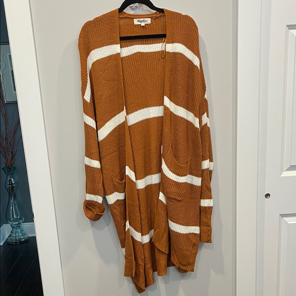 Rust and White Striped Cardigan